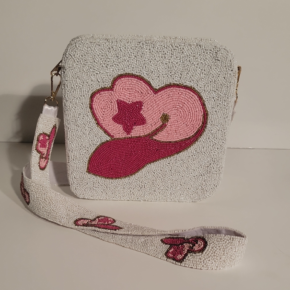 Elegant Pink and White Beaded Women's Bag